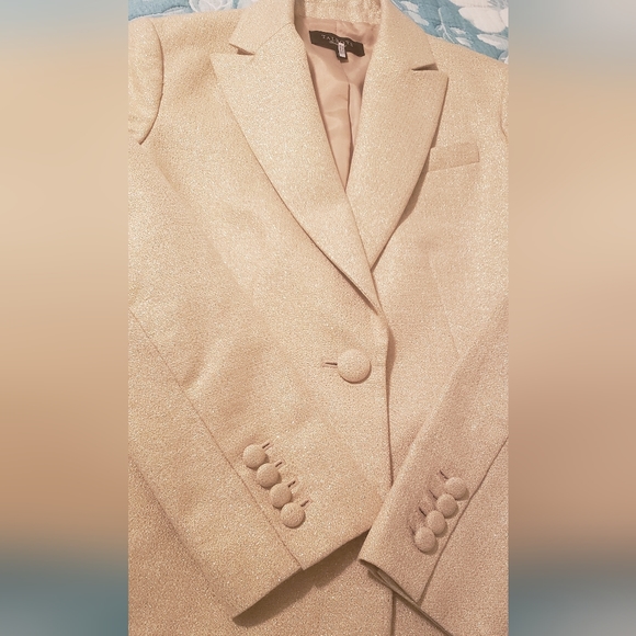 Talbots 2pc Blazer And Pant Set Metallic Gold Cotton Blend Sz 2 Holiday Formal - Picture 5 of 16